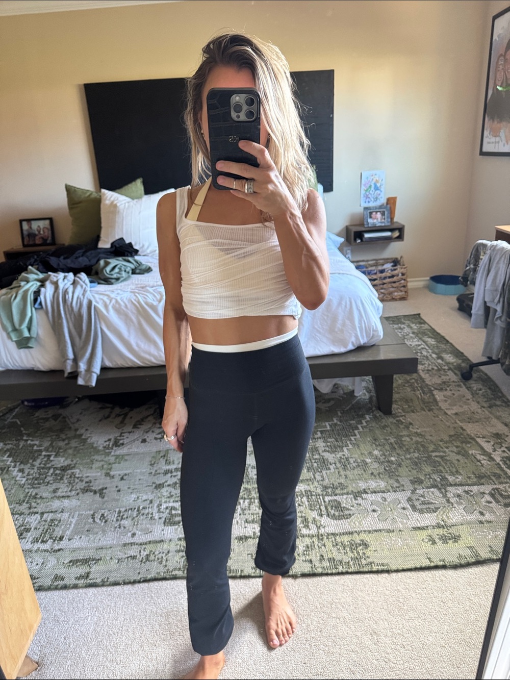 Splits59 Black Leggings with White Waistband